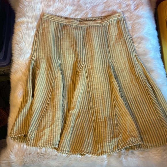 NWOT Free people Candice midi skirt sz small tan and grey stripped linen cotton - Picture 2 of 11